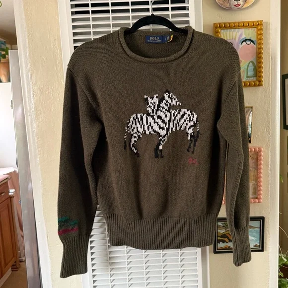 Polo Ralph Lauren hand knit zebra rollneck sweater - Picture 3 of 8